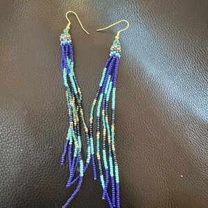 Oceanic Blue Beaded Waterfall Earrings